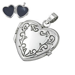 Anhänger 22x20x6mm Medaillon Herz mit Ornament glänzend geschwärzt Silber 925