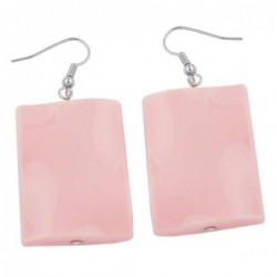 Ohrhaken Ohrhänger Ohrringe 56x25mm Viereck Kunststoff gewellt rosa-glänzend