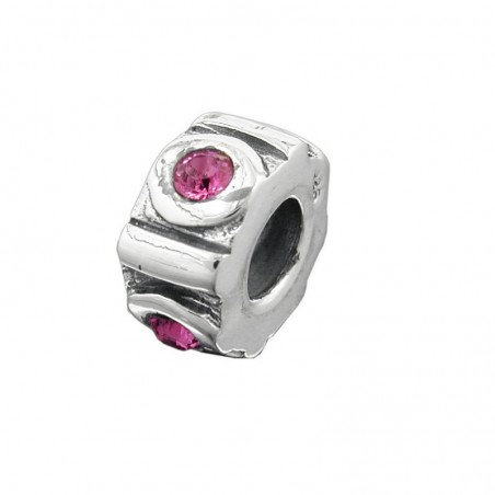 Anhänger 10x5mm Perle Bead mit 4 Glassteinen pink rhodiniert Silber 925