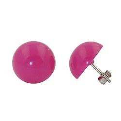 Ohrstecker Ohrring 13mm pink-rosa-glänzend Kunststoff halbrund gewölbt