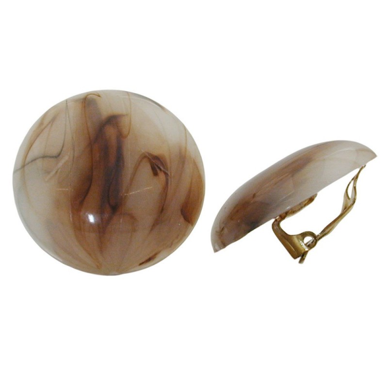 Clip Ohrring 30mm Riss braun-horn-marmoriert glänzend Kunststoff-Bouton