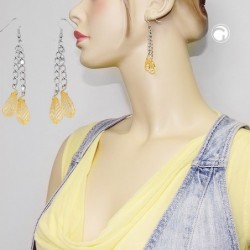 Ohrhaken Ohrhänger Ohrringe 75x10mm Tropfen gelb transparent Kunststoff Weitpanzerkette Alu