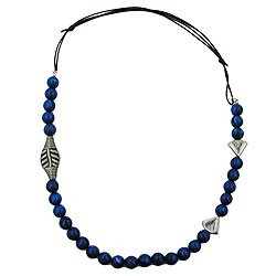 Kette Kunststoff Perlenkette blau altsilber Kordel blau 80cm