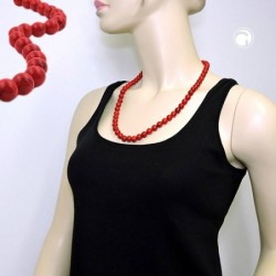 Kette, Perlen 10mm rot-schwarz-glänzend
