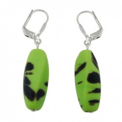 Ohrbrisur Ohrhänger Ohrringe 45mm silberfarben mit olivenförmiger Glasperle kiwi-braun-schwarz