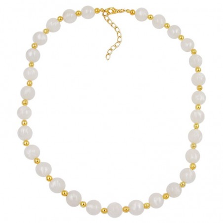 Kette 12mm Perlen seidig-weiß und 5mm goldfarbene Kunststoffperlen 80cm