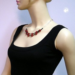 Kette Drahtkette 2-reihig rote Perlen und schwarze Röhrchen Kunststoffperlen 45cm