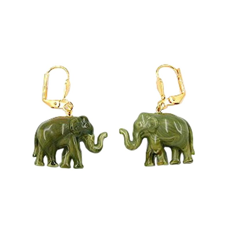Ohrbrisur Ohrhänger Ohrringe 37x23mm goldfarben Elefant mini oliv-marmoriert Kunststoff